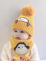Japanese baby hat winter warm collar set cute super cute big hair ball men and women wool hat