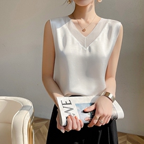 Summer silk camisole womens sleeveless white top mulberry silk with suit loose inside and outside wearing a base shirt