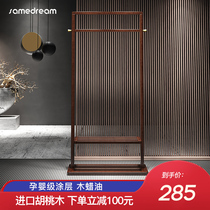 Walnut wood hanger Floor-to-ceiling bedroom full solid wood coat rack Household light luxury brass shelf New Chinese hanger