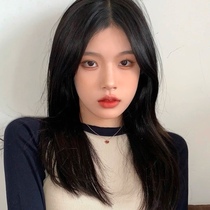  Medium wig Female long hair long straight hair horoscopes without bangs Simulation medium long hair natural bald head round face full headgear summer