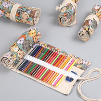 Colorful canvas color pencil bag 24 branch 36 branch 48 72 72 holes large capacity multifunction cute briefing pen curtain male and female sketching pencil curtain student fine art drawing special pen curtain containing bag