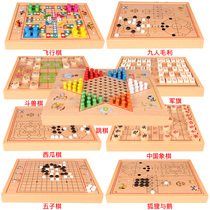 Checkers flying chess backgammon game multi-function chess children students educational wooden toys