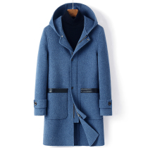 Winter Genuine Leather Hooded Zipper Mid Length Albarka Alpaca Cashmere Coat Mens Wool Jacket Windbreaker