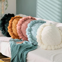 Knitted tassel pillow Nordic ins Wind sofa pillow living room Net red round futon back cushion waist pillow flower