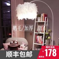 Feather lamp floor lamp bedroom ins Wind girl light luxury living room fishing net Red Princess Nordic bedside lamp table lamp