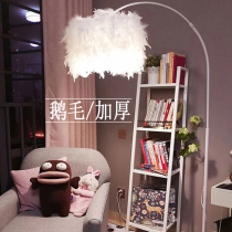 Feather lamp floor lamp Bedroom ins wind girl light luxury living room fishing net red princess Nordic bedside lampstand lamp