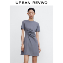 UR2022 spring new womenswear trend casual pleated crewneck cotton treasure dress WU08R7AN2000
