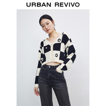 UR2022 Spring New Products Womens Clothing Retro Chessboard Blooming short knit jacket WL03S9DN2000
