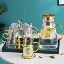 Glass cold water kettle Heat-resistant high temperature large capacity cold water kettle Living room household cup set drying water bottle Lemon tea pot