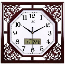 Wall clock living room square retro creative new Chinese home electronic quartz clock calendar clock hanging watch Wall