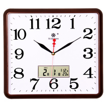 Square electronic clock wall clock Living room mute household simple creative fashion free hole quartz clock watch hanging on the wall