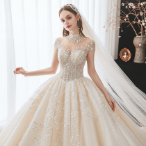 Main wedding dress 2021 New Bride pregnant woman shoulder French gauze summer plus size high end atmosphere tailing luxury