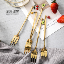 Strawberry cherry fruit fork fruit stick set stainless steel creative fashion household dessert fork cake fork cake fork