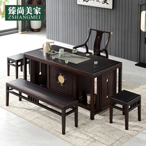 Light luxury new Chinese all solid wood ebony tea table and chair combination high-end office home guests Zen tea table and chair