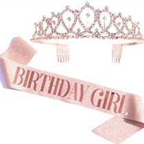 ins sparkling pink shoulder strap etiquette with birthday decorations birthday girl sash crown 21-30-year-old party
