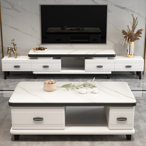 Marble TV cabinet coffee table combination set modern simple living room Nordic small apartment TV cabinet telescopic