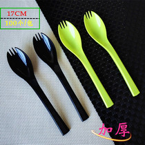 Disposable fork spoon thickened plastic spoon Eating chaos meatballs fork long handle dual-use fork spoon One takeaway meal spoon