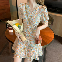 French Chiffon floral dress womens 2021 new summer slim slim temperament design sense small skirt