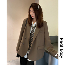 A soul right angle shoulder four color blazer women spring and autumn 2021 New style casual Curry suit