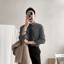 Spring and Autumn Stripe Long Sleeve Shirt Mens Slim Non-iron Business Dress Korean Casual New Handsome Shirt Shirt Top Tide