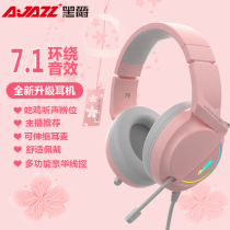 Blackjue AX365 computer headset headset with microphone microphone 7 1-channel e-sports game eat chicken CF listen to sound recognition subwoofer wired headset Desktop notebook girl pink cute