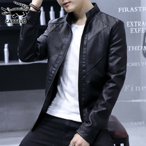 Crocodile 2021 Autumn and Winter Stand Collar Leather Men Casual Machine Clothes Korean Tide Slim Black Leather Jacket Coat Men