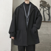Woolen coat mens winter New Harbor style trend coat mens handsome loose thick medium and long woolen trench coat