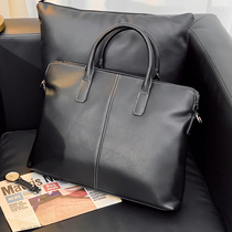 Leather mens bag fashion simple leather Hand bag horizontal briefcase file bag casual business Business Mens computer bag