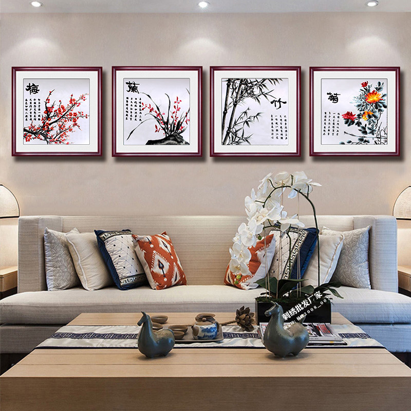 郑板桥「梅兰竹菊」掛軸 4条セット　四君子 水墨画　客間装飾　146×35cm 郑板桥「梅兰竹菊」掛軸 4条セット 四君子 水墨画 客間装飾 146×35cm