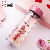 Hino double-layer glass Lady slender portable fashion Crystal Cup flagship store official website high-grade tea cup