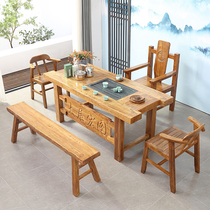  Old elm tea table and chair combination household living room Kung Fu tea several tables solid wood tea table New Chinese office tea table