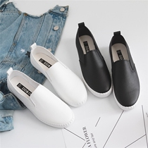 2021 New Korean version of leather White shoes women canvas shoes loafing lazy shoes a pedal casual womens shoes tide