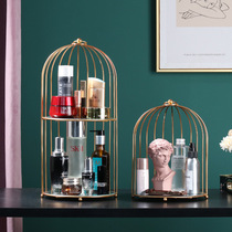 Bird cage rack Nordic wrought iron simple cosmetics storage box light luxury creative desktop finishing frame golden bird cage