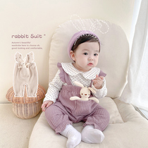  Korean version of baby clothes autumn one-piece suit female baby super Western style flying sleeves can open the crotch bib climbing clothes