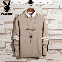 Playboy sweater mens winter loose trend sweater shirt collar bottoming fake two knitwear mens