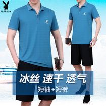 Flowers Playboy Ice Silk Speed Dry Men Sports Suit Spring Summer Short Sleeve Shorts Big Code Casual Trend Two Sets