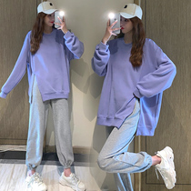 Pregnant women suit Spring and autumn fashion models go out Korean version Spring and autumn sweatshirt with long sleeves loose and casual big code net red Two sets