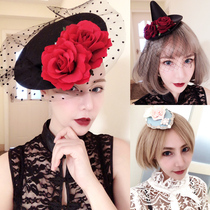 Hibao net gauze flower top hat witch hat masquerade party dress up retro Net red headwear hairclip accessories
