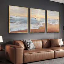 Hand-painted oil painting modern minimalist living room decorative painting sofa background wall triple painting abstract sea landscape painting original