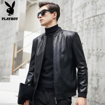 Playboy mens leather clothing spring and autumn slim Korean version of handsome leather jacket coat mens youth locomotive clothing tide
