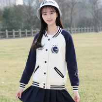 Spring and Autumn Short Sweater Jacket Early Middle School Students Autumn Dress Casual Joker College Style Baseball Jacket Cardigan
