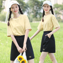 Junior high school girls summer clothes set Girls big Children Fashion Girls High School students summer Net red casual sports shorts