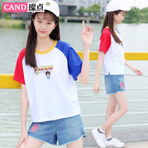 New summer girls junior high school students Korean slim suit girl hipster college style two sets