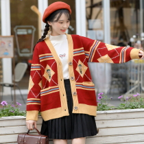 Junior high school students cute bear sweater cardigan autumn and winter Girl Big child girl High School students knitted coat academic style