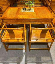 Quality authentic golden nanmu single board full of water wave small leaf Zhennan tea table seven-piece combination solid wood new Chinese style