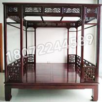 Antique safflower pear color solid wood shelf bed Ming and Qing Dynasty furniture ten thousand words lattice bed Palace ancient style bed Zen bed
