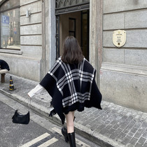 Zurich womens clearance double-sided plaid shawl coat autumn and winter outside cloak wear wool knitted large square scarf
