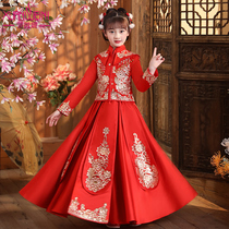 Childrens Hanfu autumn and winter clothes plus velvet thickened Girls Costume Super Fairy winter red festive clothes Chinese style Tang suit