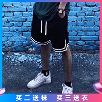 American basketball shorts men loose black and white summer training running fitness pants over the knee drawstring sports five-point pants women
