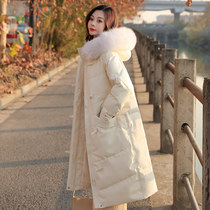 Spot 2021 Winter new big real fox fur collar down jacket womens long knee thick white duck down jacket